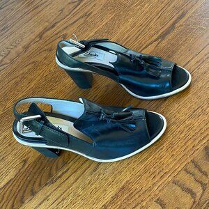 Clark's Narrative Black Leather Women's Sandals Wedge 7M